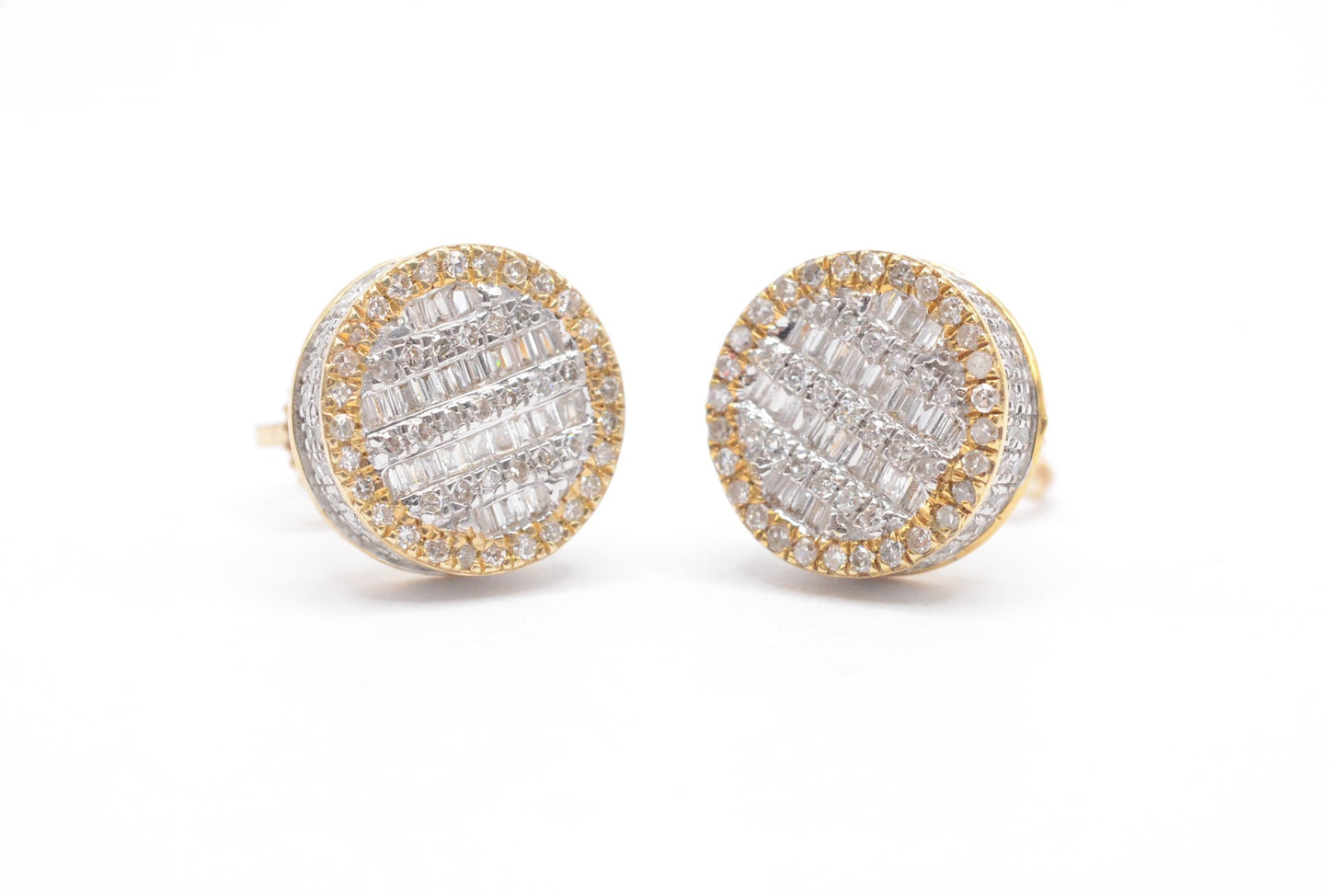 1.00 cttw Diamond Stop Sign Cluster Earrings 10K Yellow Gold Cluster Studs