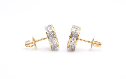 1.00 cttw Diamond Stop Sign Cluster Earrings 10K Yellow Gold Cluster Studs