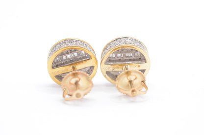 1.00 cttw Diamond Stop Sign Cluster Earrings 10K Yellow Gold Cluster Studs