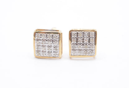 0.10 cttw Micro Diamond Square Dome Cluster Earrings 10K Yellow Gold Kids Earrings