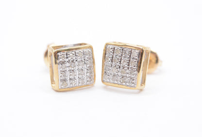 0.10 cttw Micro Diamond Square Dome Cluster Earrings 10K Yellow Gold Kids Earrings