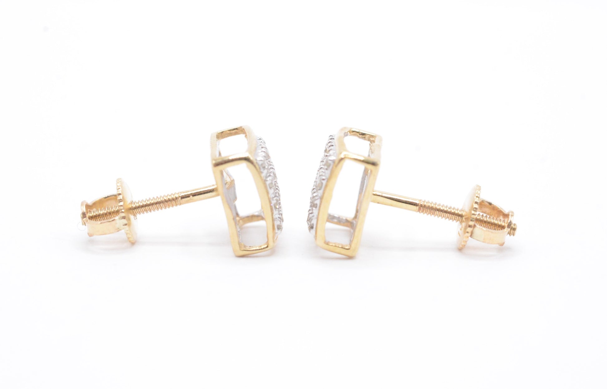 0.10 cttw Micro Diamond Square Dome Cluster Earrings 10K Yellow Gold Kids Earrings