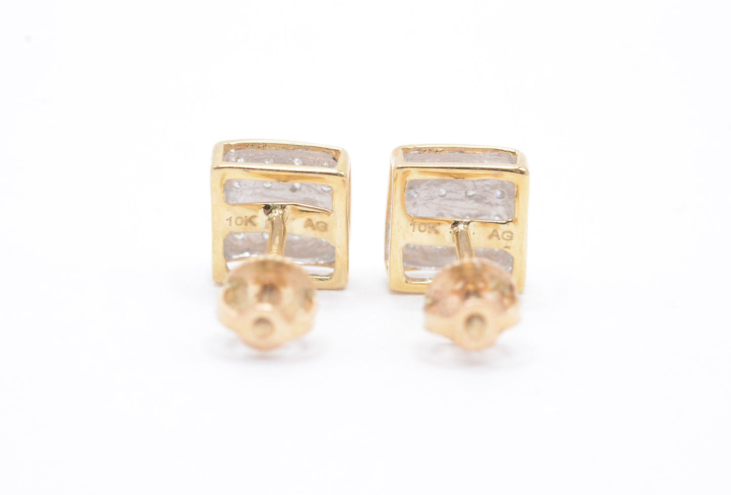 0.10 cttw Micro Diamond Square Dome Cluster Earrings 10K Yellow Gold Kids Earrings