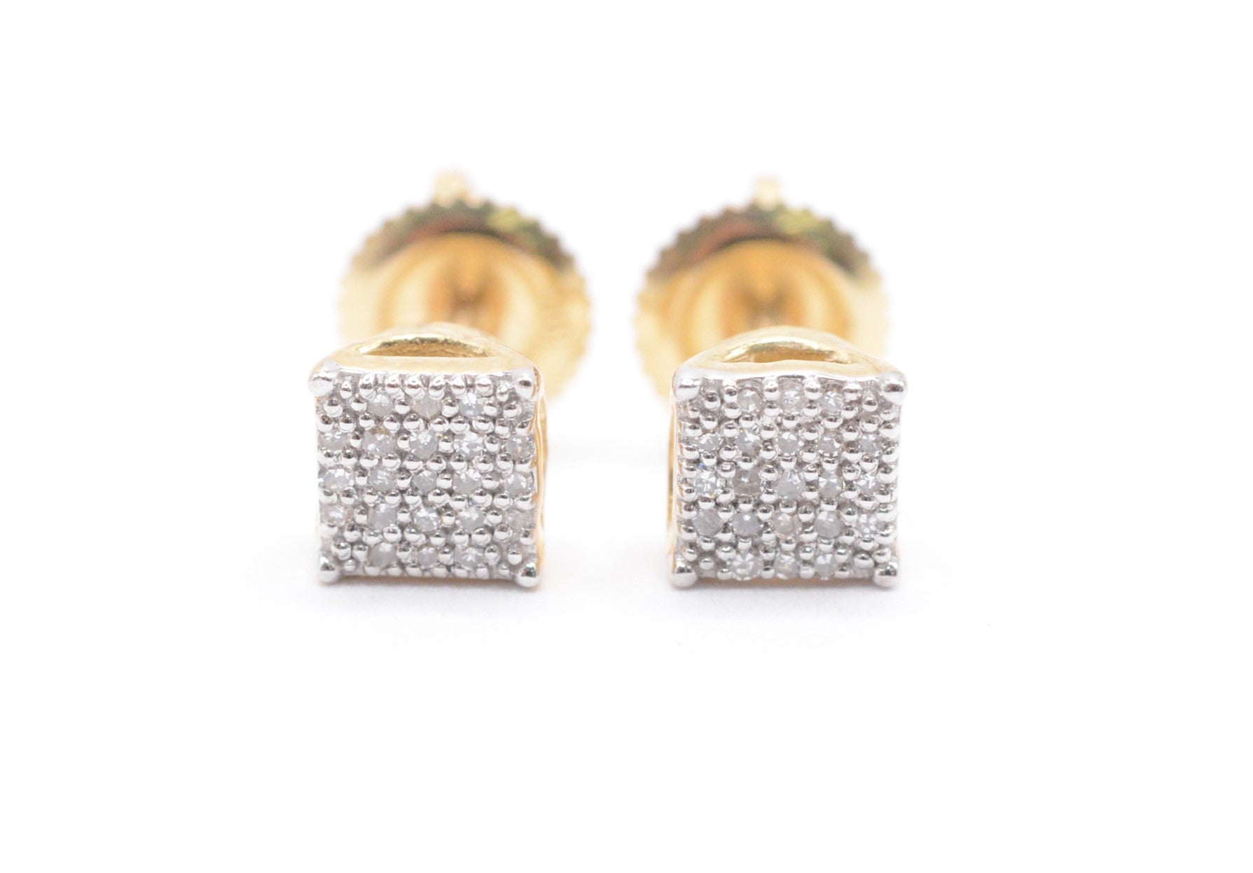 0.10 cttw Micro Square Micropave Diamond Stud Earrings 10K Yellow Gold Kids Earrings