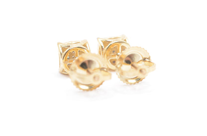 0.10 cttw Micro Square Micropave Diamond Stud Earrings 10K Yellow Gold Kids Earrings