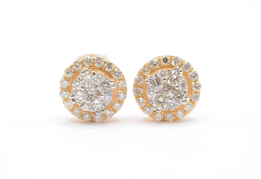 0.50 cttw Diamond Round Shape Cluster Earrings 14K Yellow Gold Cluster Studs