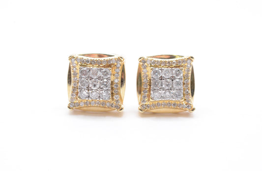 0.50 cttw 3-D Square Diamond Stud Earrings 10K Yellow Gold Cluster Studs