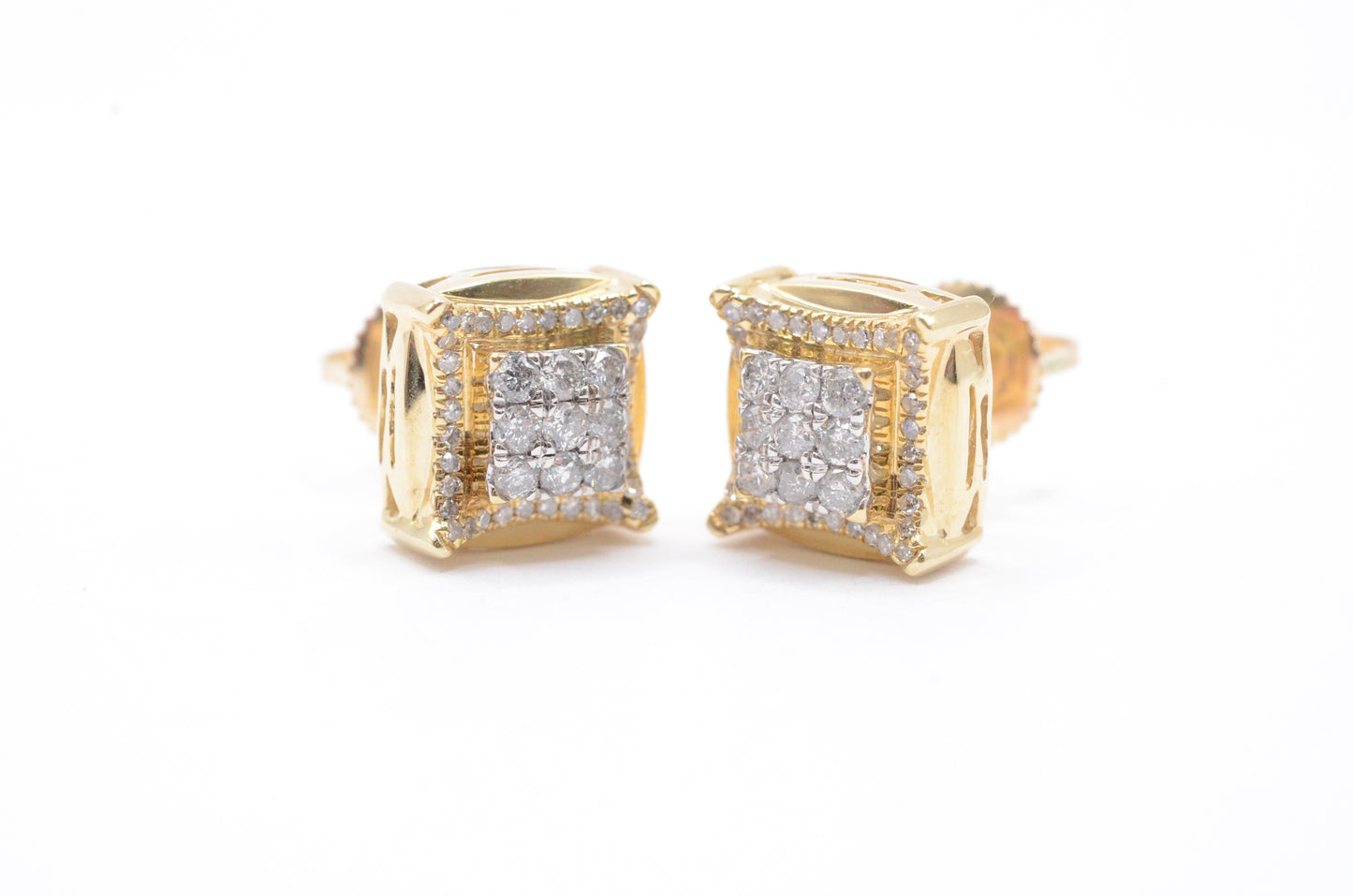0.50 cttw 3-D Square Diamond Stud Earrings 10K Yellow Gold Cluster Studs