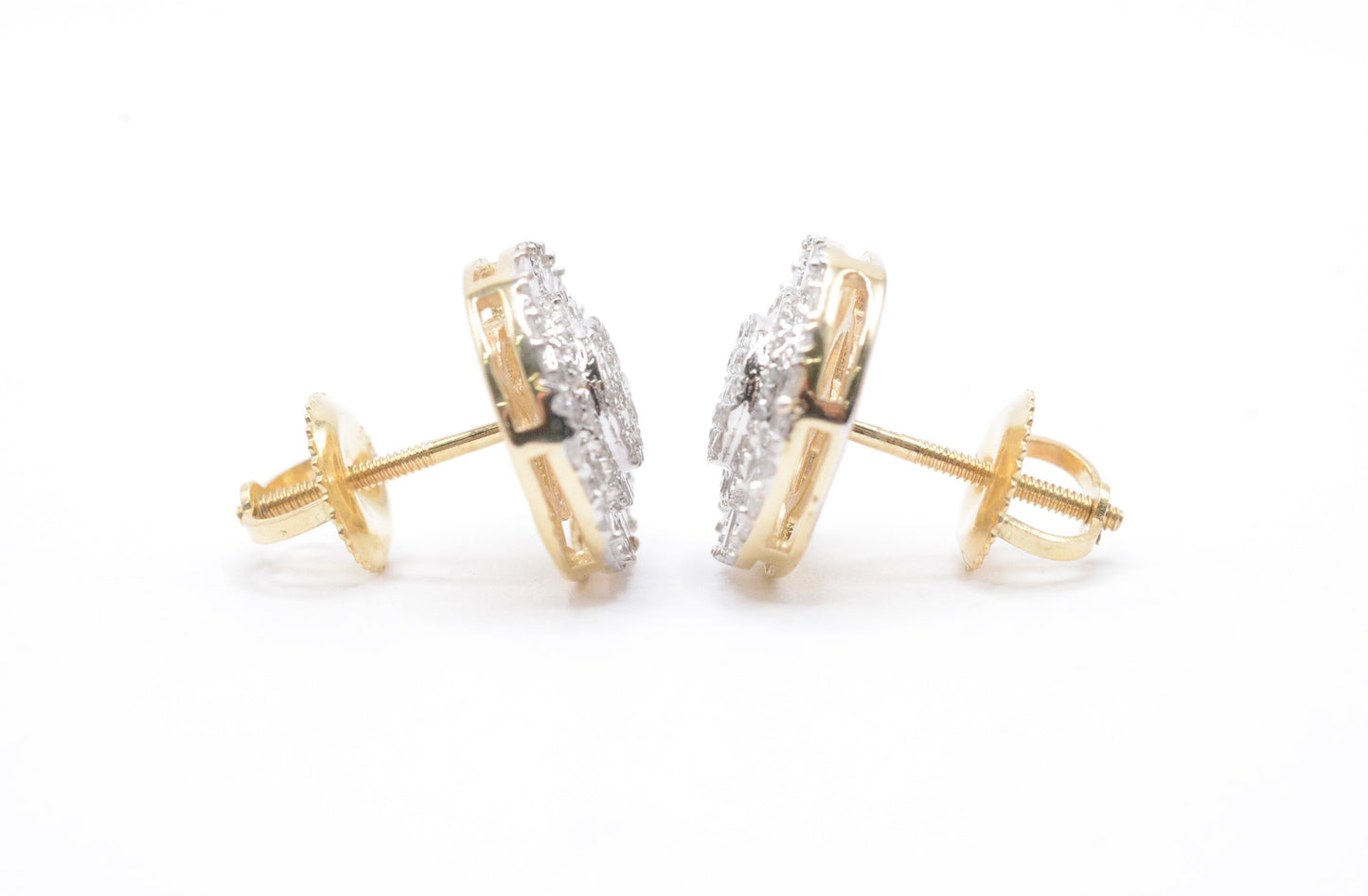 0.60 cttw Diamond Double Halo Cluster Earrings 10K Yellow Gold Cluster Studs