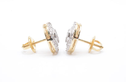 0.60 cttw Diamond Double Halo Cluster Earrings 10K Yellow Gold Cluster Studs