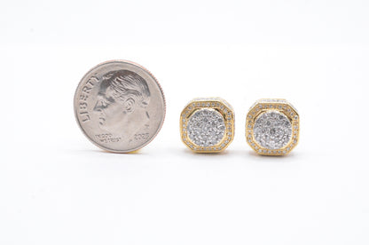 0.75 cttw Diamond Round Head Stop Sign Cluster Earrings 10K Yellow Gold Cluster Studs