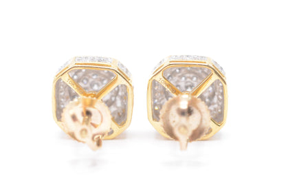 0.75 cttw Diamond Round Head Stop Sign Cluster Earrings 10K Yellow Gold Cluster Studs