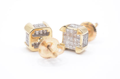 0.50 cttw Dice Princess Diamond Stud Earrings 10K Yellow Gold Cluster Studs