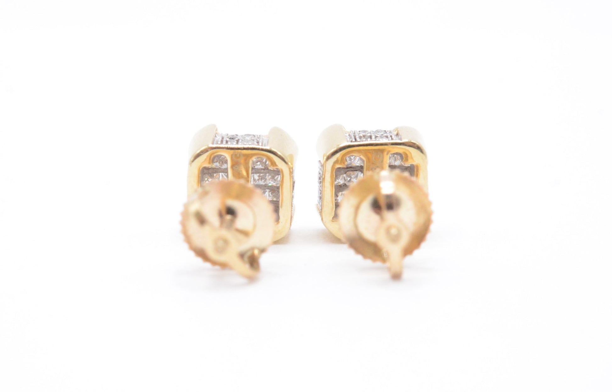 0.50 cttw Dice Princess Diamond Stud Earrings 10K Yellow Gold Cluster Studs