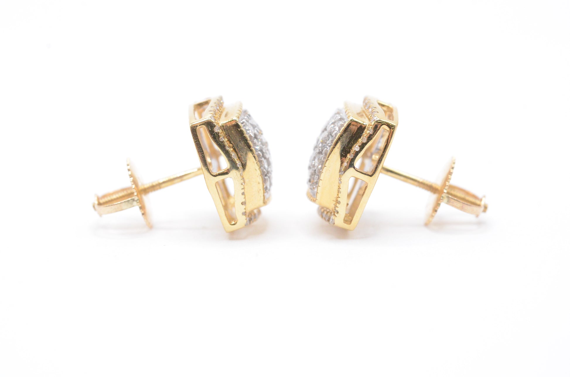 0.75 cttw 3-D Square Diamond Stud Earrings 10K Yellow Gold Cluster Studs