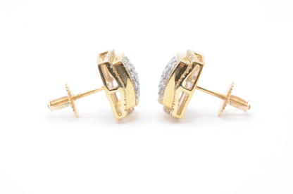 0.75 cttw 3-D Square Diamond Stud Earrings 10K Yellow Gold Cluster Studs