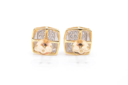 0.75 cttw 3-D Square Diamond Stud Earrings 10K Yellow Gold Cluster Studs