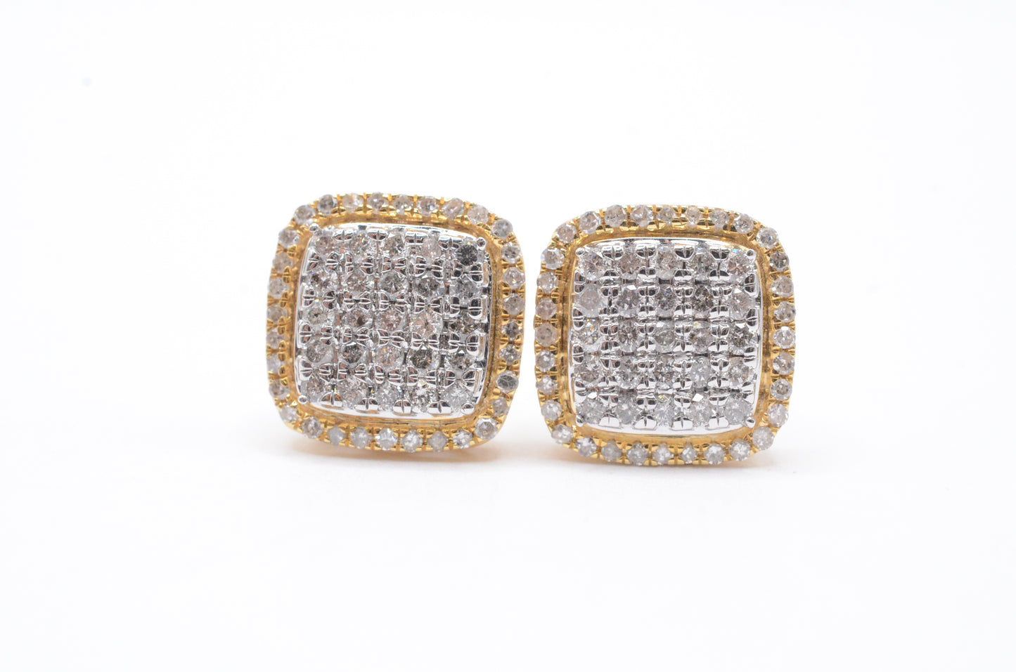 0.75 cttw Diamond Rounded Square Cluster Earrings 10K Yellow Gold Cluster Studs