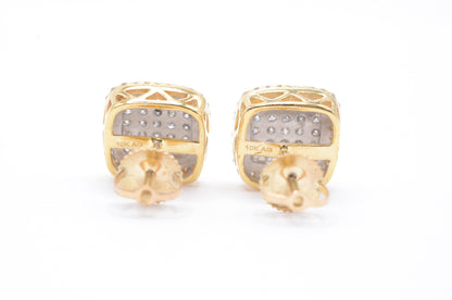 0.75 cttw Diamond Rounded Square Cluster Earrings 10K Yellow Gold Cluster Studs