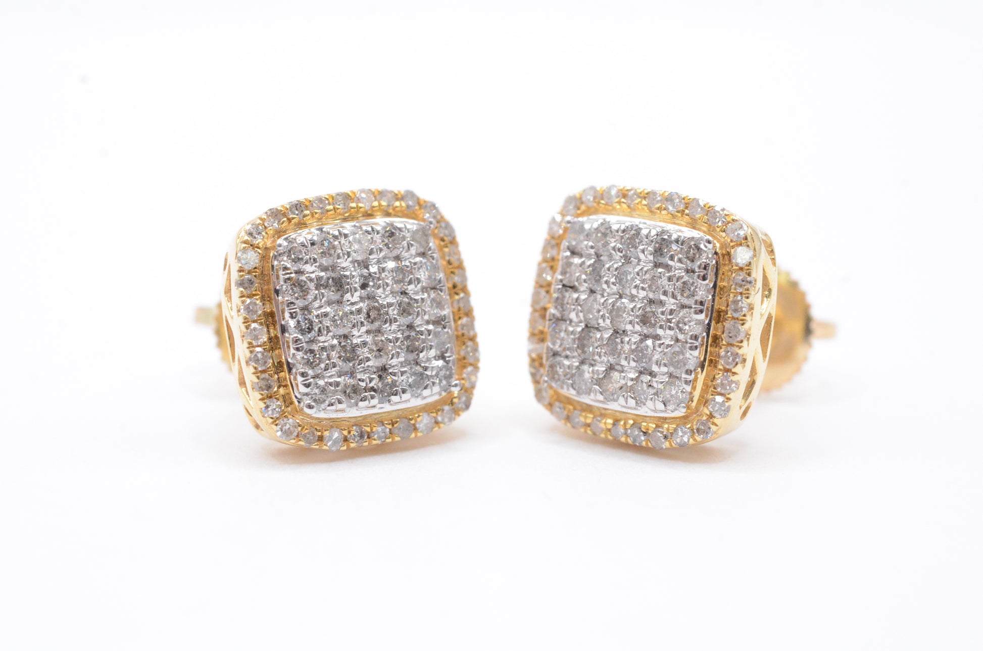 0.75 cttw Diamond Rounded Square Cluster Earrings 10K Yellow Gold Cluster Studs