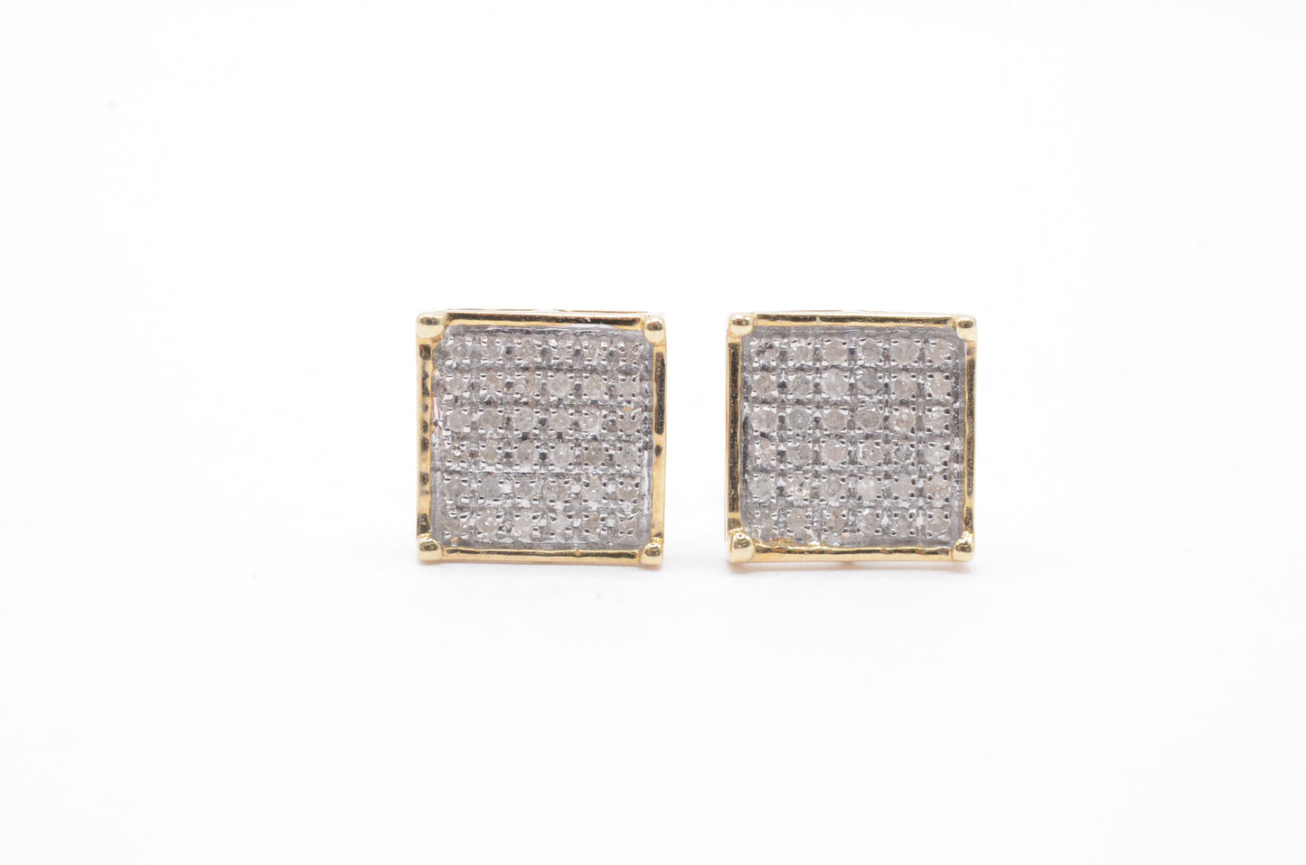 0.25 cttw Square Diamond Stud Earrings 10K Yellow Gold Cluster Studs