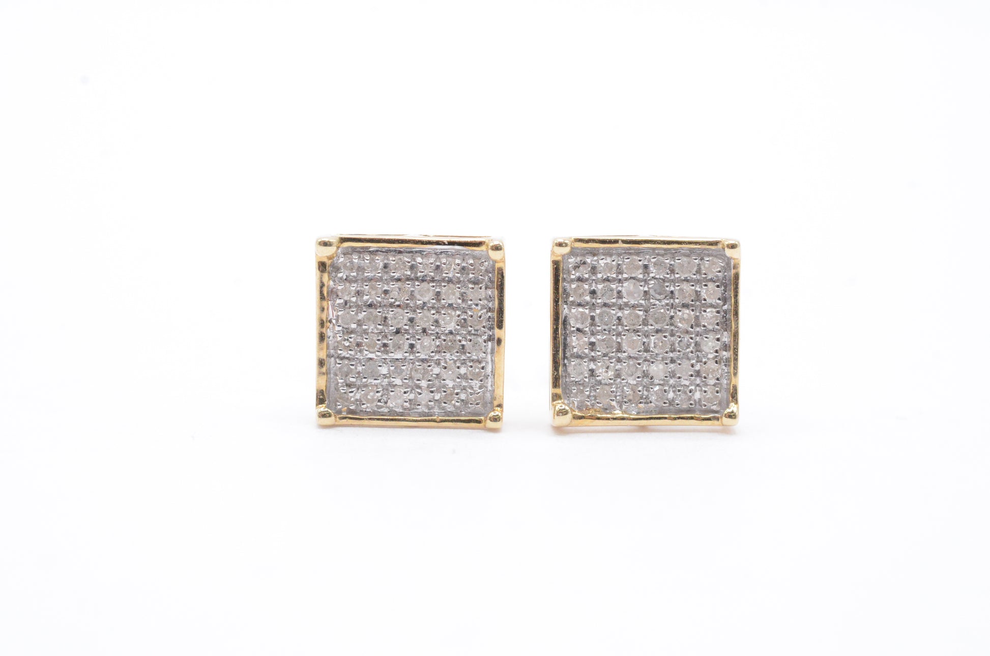 0.25 cttw Square Diamond Stud Earrings 10K Yellow Gold Cluster Studs