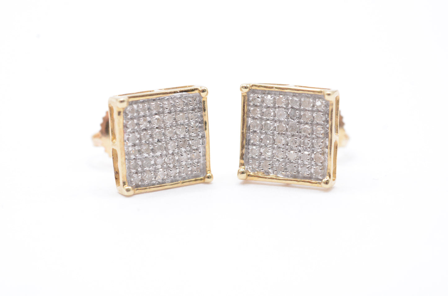 0.25 cttw Square Diamond Stud Earrings 10K Yellow Gold Cluster Studs
