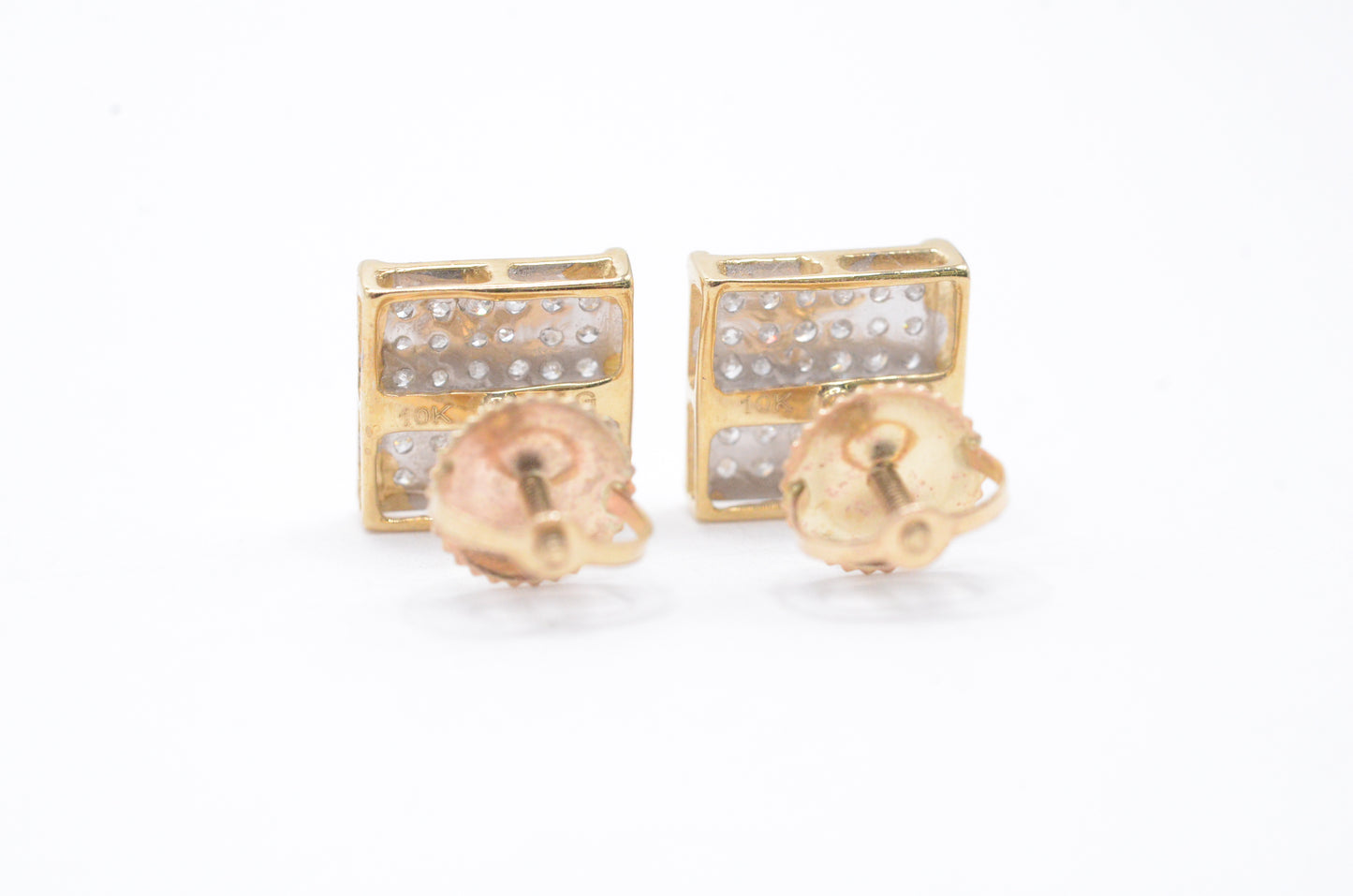 0.25 cttw Square Diamond Stud Earrings 10K Yellow Gold Cluster Studs