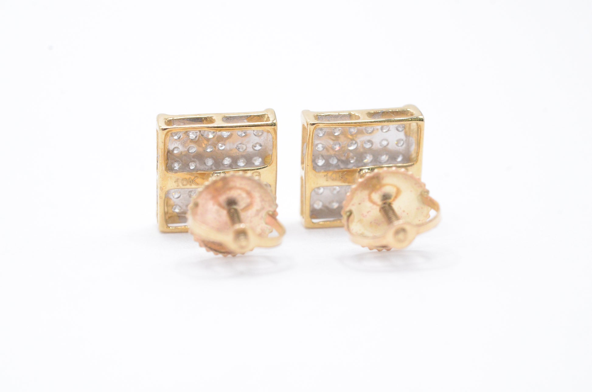 0.25 cttw Square Diamond Stud Earrings 10K Yellow Gold Cluster Studs