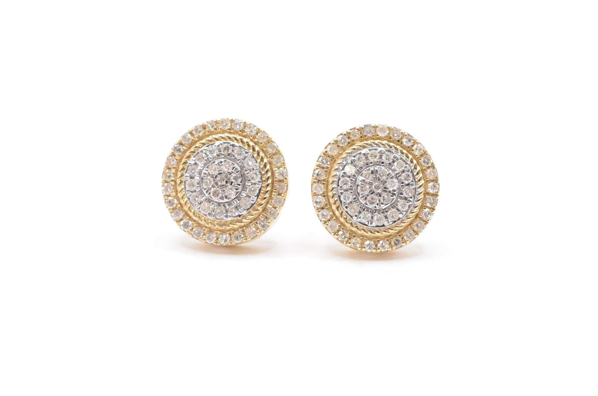 0.50 cttw Circle Micropave Diamond Stud Earrings 10K Yellow Gold Cluster Studs