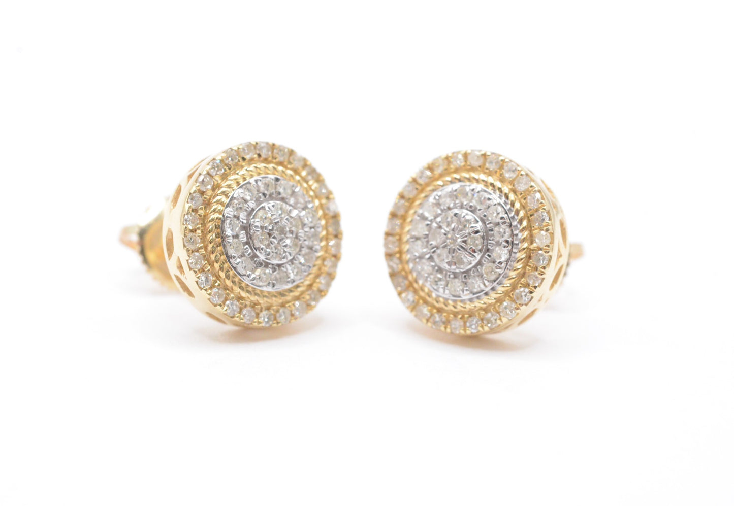 0.50 cttw Circle Micropave Diamond Stud Earrings 10K Yellow Gold Cluster Studs