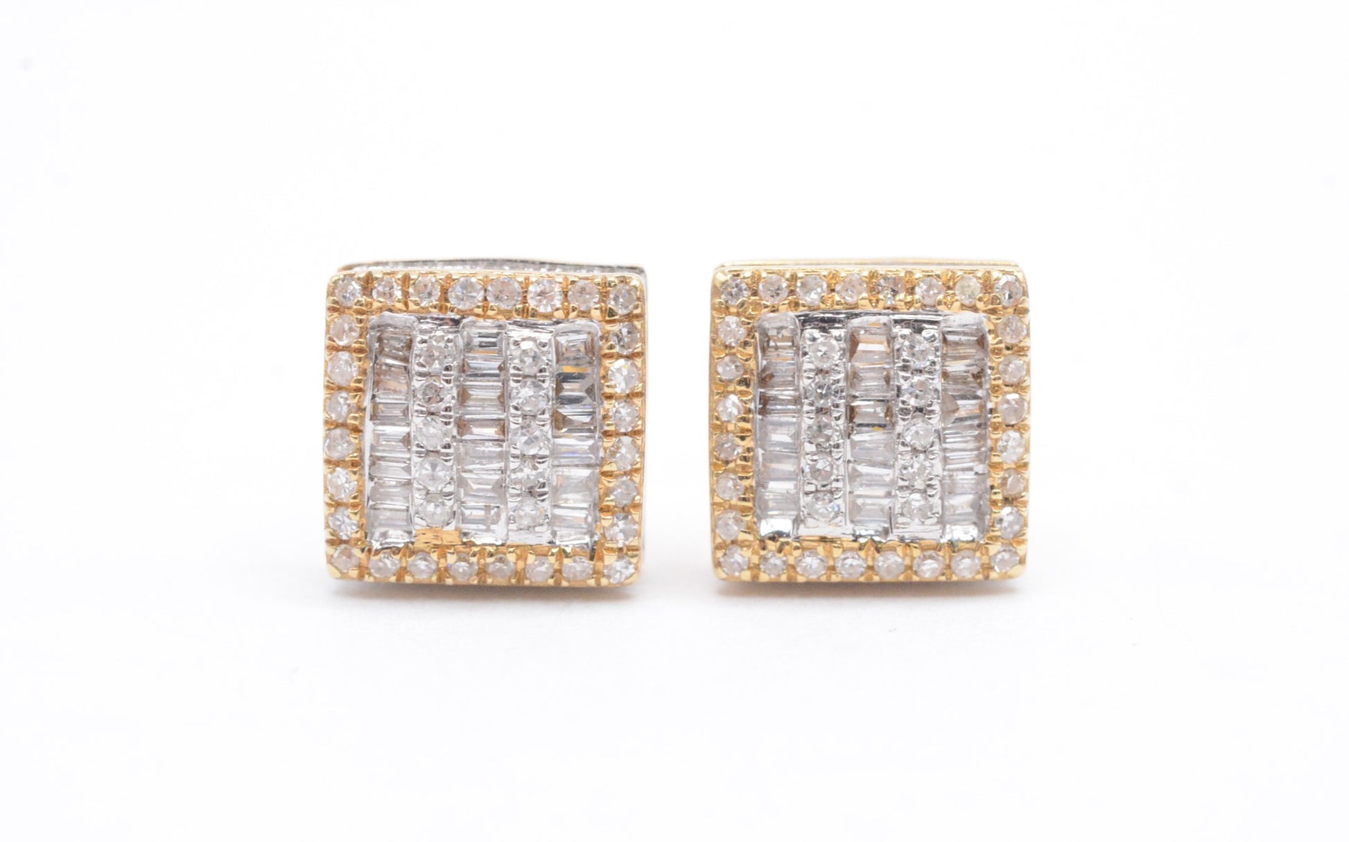 0.55 cttw Baguette Diamond Square Cluster Earrings 14K Yellow Gold Cluster Studs