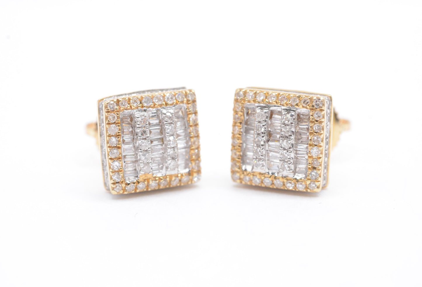 0.55 cttw Baguette Diamond Square Cluster Earrings 14K Yellow Gold Cluster Studs