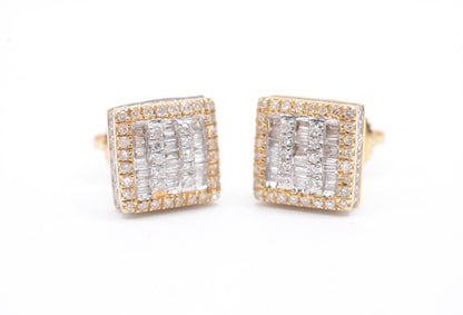 0.55 cttw Baguette Diamond Square Cluster Earrings 14K Yellow Gold Cluster Studs