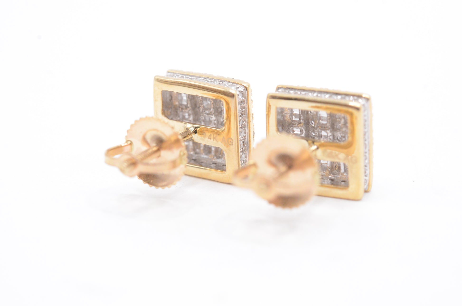 0.55 cttw Baguette Diamond Square Cluster Earrings 14K Yellow Gold Cluster Studs