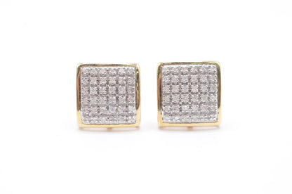 0.50 cttw Square Dome Diamond Stud Earrings 10K Yellow Gold Cluster Studs