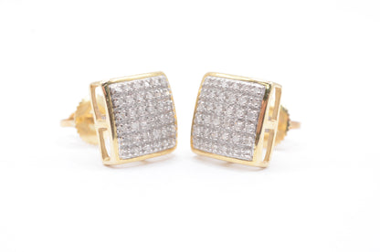 0.50 cttw Square Dome Diamond Stud Earrings 10K Yellow Gold Cluster Studs