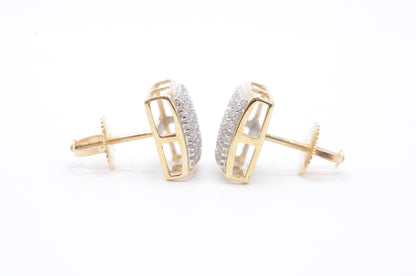 0.50 cttw Square Dome Diamond Stud Earrings 10K Yellow Gold Cluster Studs