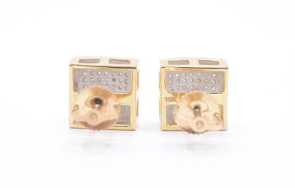 0.50 cttw Square Dome Diamond Stud Earrings 10K Yellow Gold Cluster Studs