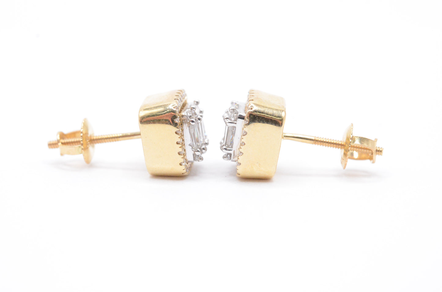 0.50 cttw Baguette Diamond Halo Cluster Earrings 14K Yellow Gold Cluster Studs