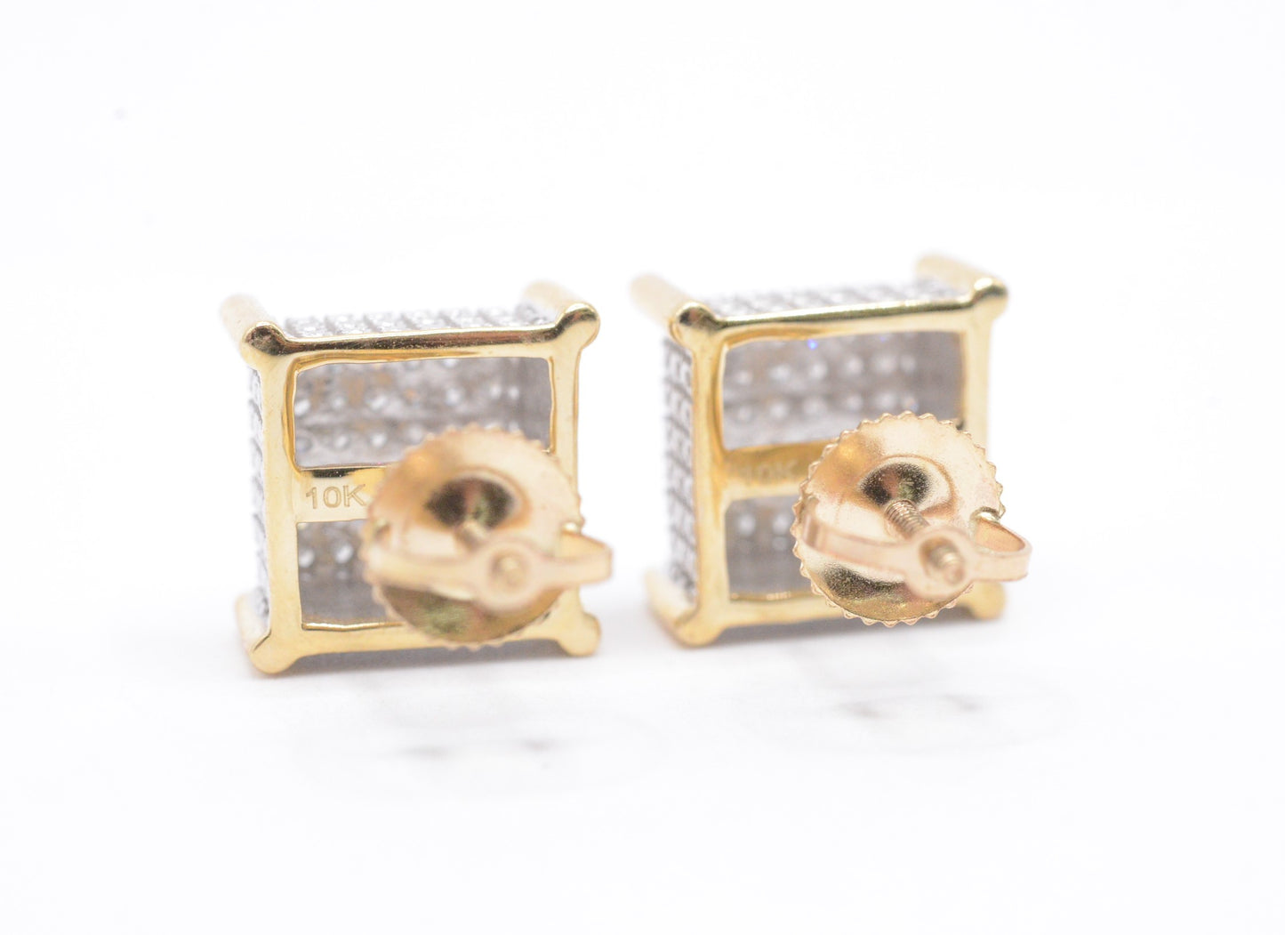 0.25 cttw Diamond Dice Stud Earrings 10K Yellow Gold Cluster Studs