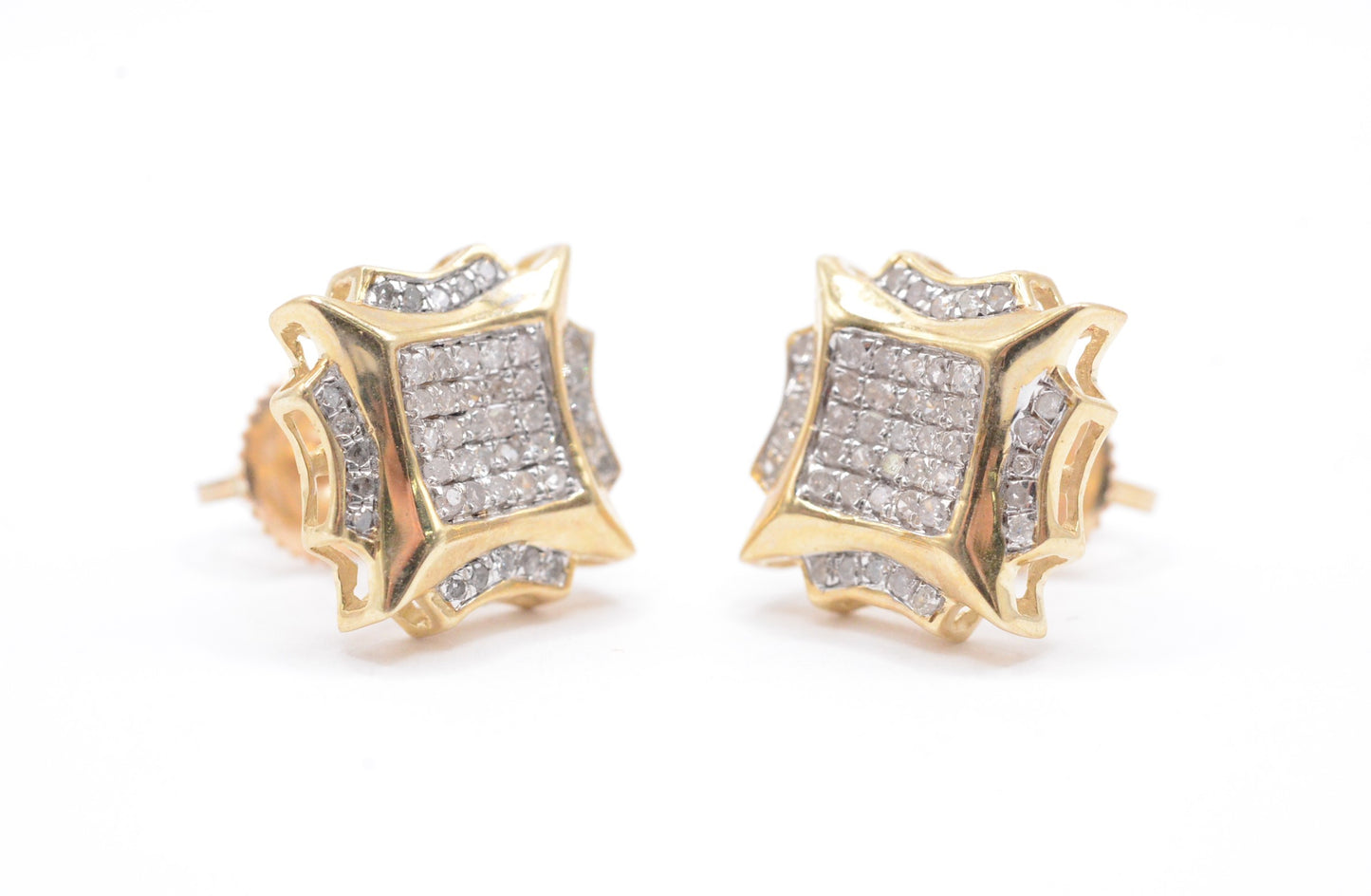 0.28 cttw Diamond Kite 8 Point Cluster Earrings 10K Yellow Gold Cluster Studs