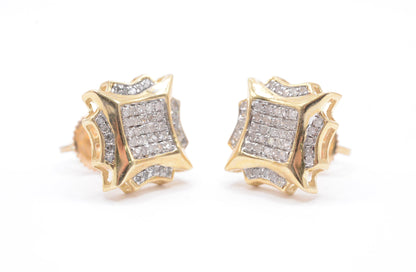 0.28 cttw Diamond Kite 8 Point Cluster Earrings 10K Yellow Gold Cluster Studs