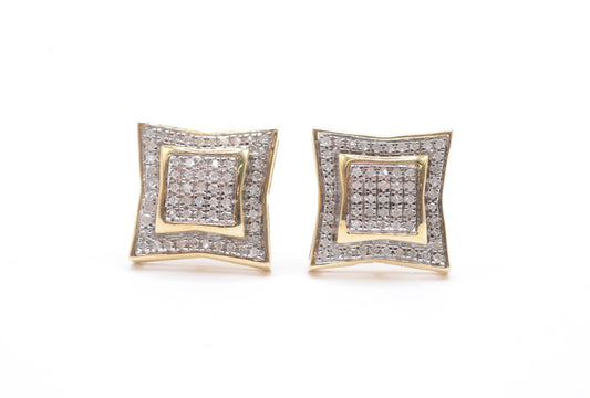 0.50 cttw Dome Kite Diamond Stud Earrings 10K Yellow Gold Cluster Studs