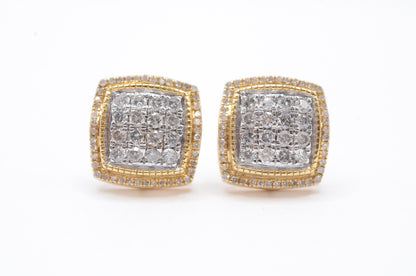 0.50 cttw 3D Square Diamond Stud Earrings 10K Yellow Gold Cluster Studs