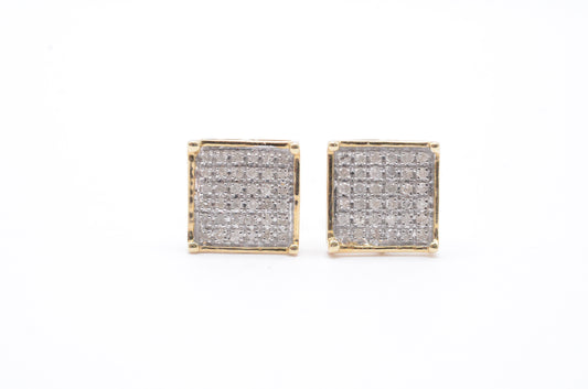0.15 cttw Micro Diamond Square Prong Cluster Earrings 10K Yellow Gold Kids Earrings