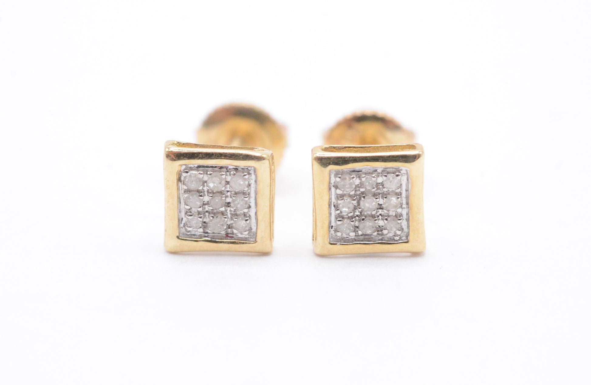 0.05 cttw Micro Diamond Square Bezel Cluster Earrings 10K Yellow Gold Kids Earrings