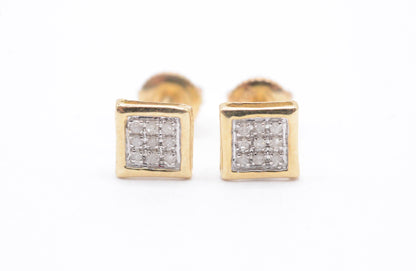 0.05 cttw Micro Diamond Square Bezel Cluster Earrings 10K Yellow Gold Kids Earrings