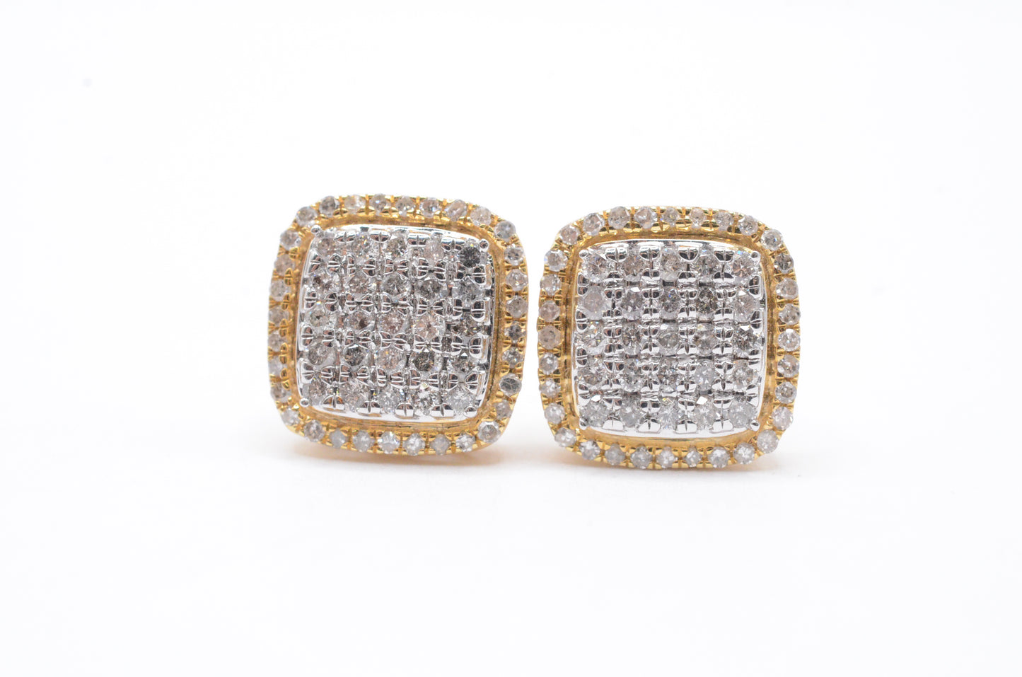 0.50 cttw Rounded Square Diamond Stud Earrings 10K Yellow Gold Cluster Studs