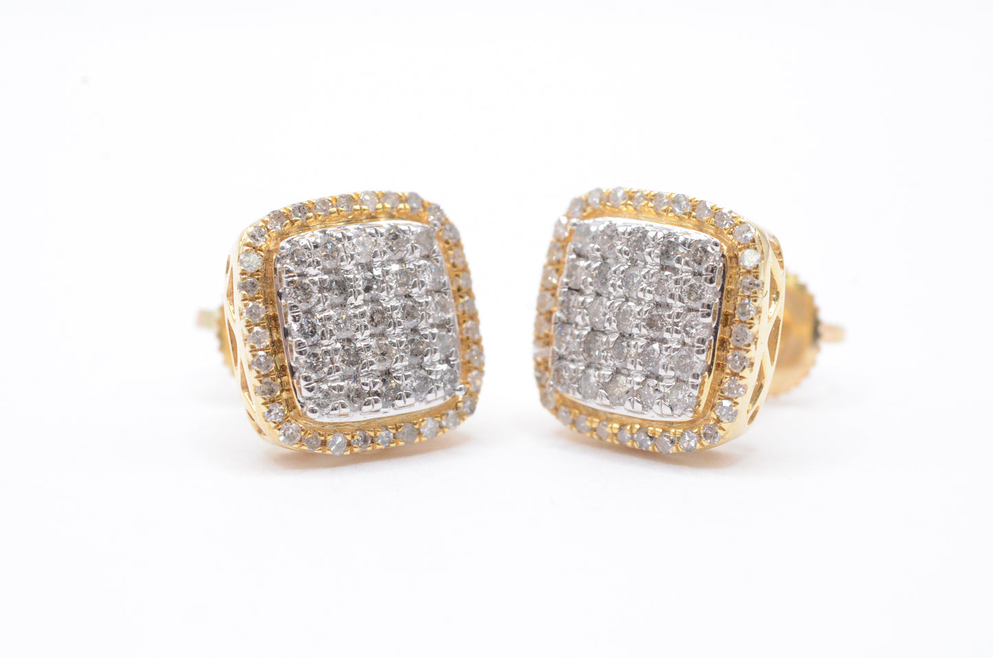 0.50 cttw Rounded Square Diamond Stud Earrings 10K Yellow Gold Cluster Studs